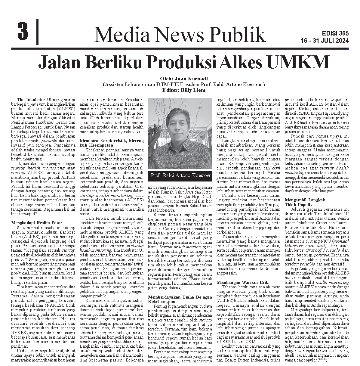 Jalan Berliku Produksi Alkes UMKM - News Publik Edisi 365 (16-31 Juli 2024)